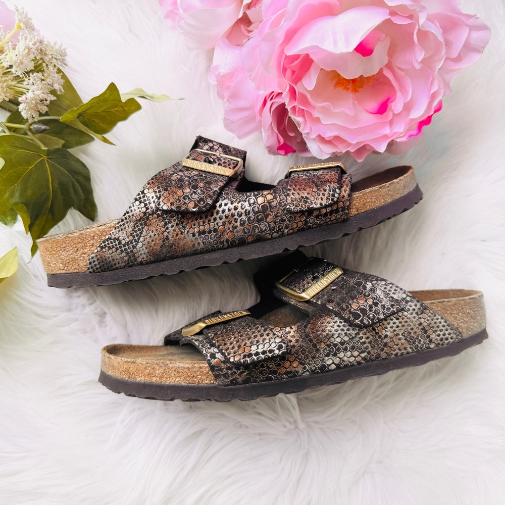 Birkenstock Arizona Python Gold Sandals - Picture 2 of 10